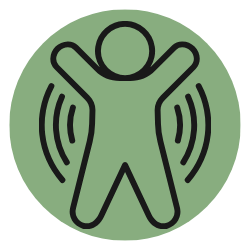 Human figure icon with motion lines representing natural pain relief, physical vitality, and renewed movement.