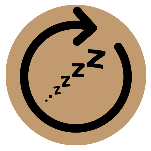 Circular arrow with sleep icon representing restorative sleep and recovery